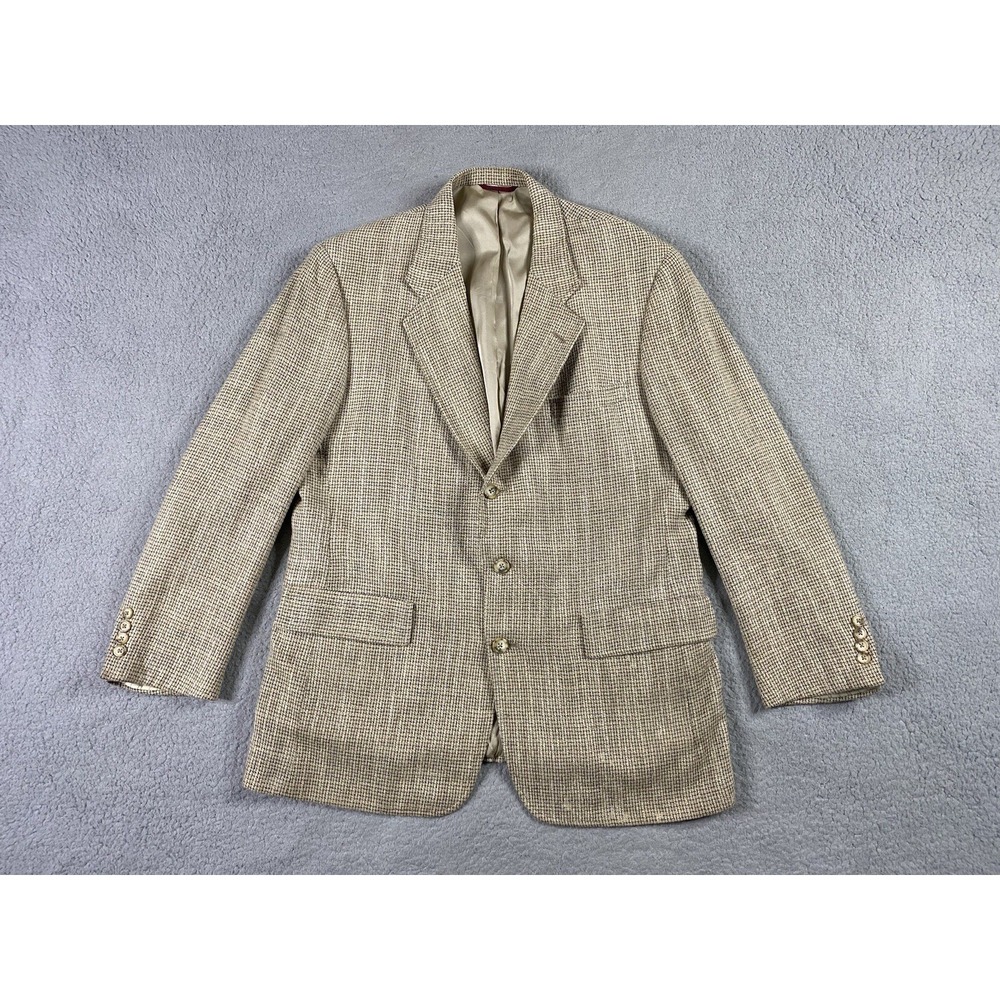 Vintage Hart Schaffner Marx Blazer 43 R Beige Tweed Hopsack Premium Sport Coat